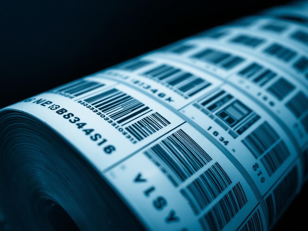 Macro de etiquetas com código de barras em rolo industrial
